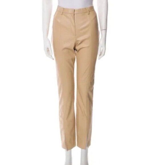 Jason Wu Faux Leather Tan High Waist Straight Leg Split Ankle Pant spring flawed - Picture 1 of 6